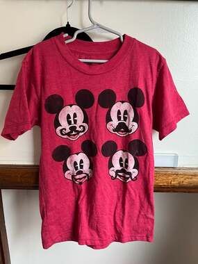 Disney Mickey Mouse Mustache Quad Facial Expressions Red Juvenile Graphic T-Shir